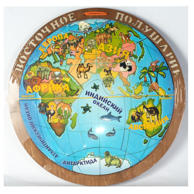 Магнитная карта полушарий арт.7842 (дерево) 2 сторонняя, 27 деталей. Карта полушарий. Полушария земли для детей. Материки земли для детей.